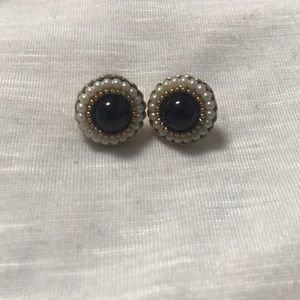 Black, white and gold post earrings